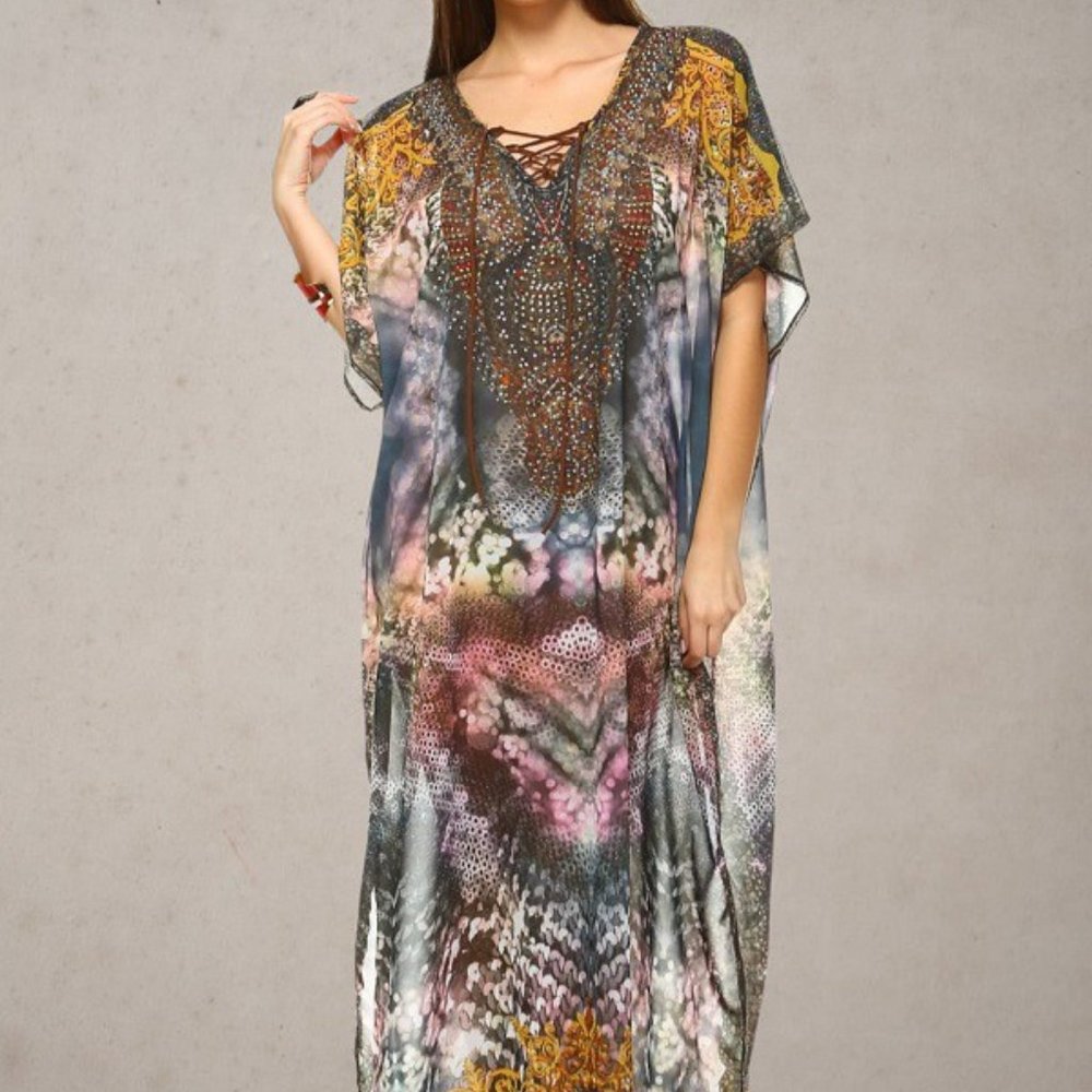 TRENDOLOGY BEACH RESORT CRUISE VACATION wear embellished dress KIMONO KAFTAN BRW